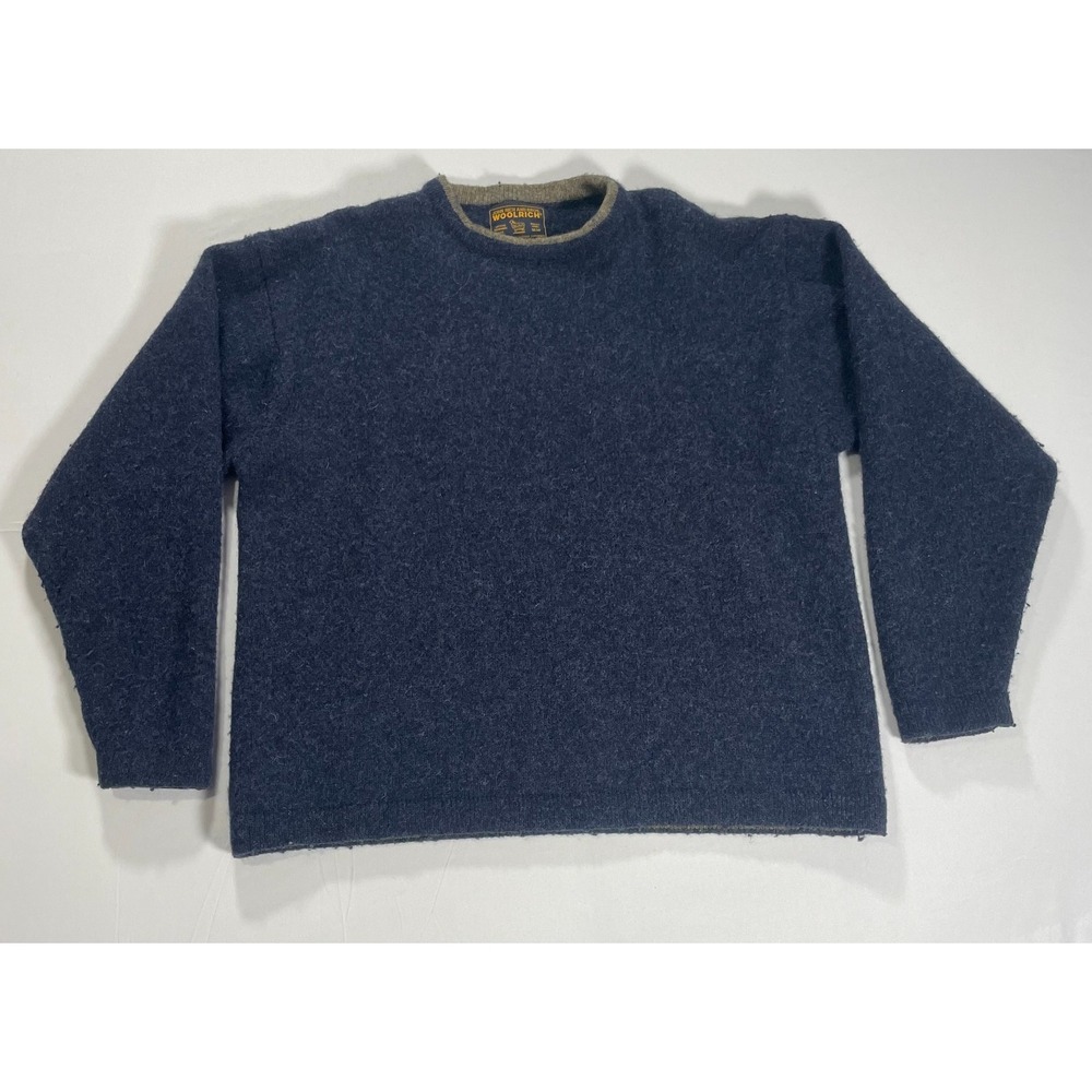 Vintage Woolrich Men's‎ Heathered Navy Blue Wool Blend Sweater Sz L